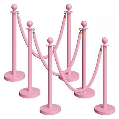 6 Pack Pink Stanchions and Velvet Ropes Set, Stainless Steel Crowd Control Barriers, 3Pcs Pink Ropes and Poles for Party Supplies,Prom,Birthday,Business,Wedding,Baby Shower, Bridal Shower,Anniversary