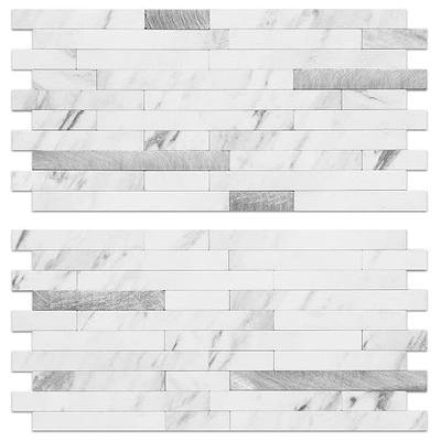 AULIGET Faux White Stone Peel and Stick Backsplash, 2 PVC Mixed Metal Wall Tiles Stick on Backsplash