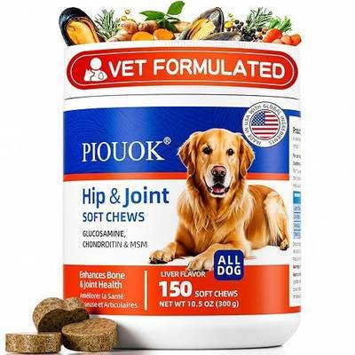 Hip and Joint Supplement for Dogs, Glucosamine for Dogs with MSM, Chondroitin, Dog Joints Supplement Supports Mobility & Joint Pain Relief, Liver Flavored Soft Chews Fit All Breeds & Sizes - 150Ct