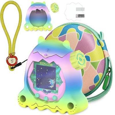 Silicone Cover and Hard Carrying Case for Tamagotchi Paradise Pet | Accessories for Tamagotchi Paradise Cases with Screen Protector and Hand Strap (Rainbow)