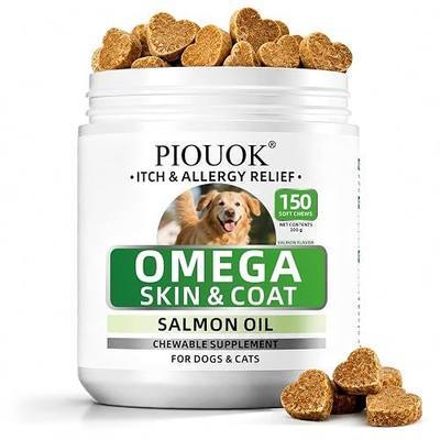 Omega 3 Fish Oil for Dogs, Salmon Oil Joint Health Skin & Coat Supplement with EPA DHA Vitamins for Itching, Shedding Hot Spots & Allergy Support Pet Wellness, 150Ct Dog Allergy Chews