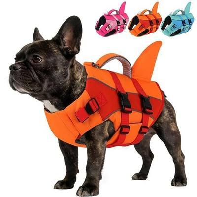 PETDSH Dog Life Jacket, Shark Dog Life Vest for Swimming Boating with Superior Buoyancy and Rescue Handle (Orange, X-Small)