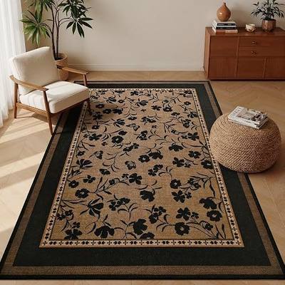 Easy Jute 3x5 Outdoor Rug Bohemian Brown Dense Floral | Washable, Non Slip, Stain Resistant, Thin Door Decor for Indoor Patio Backyard Entryway Backyard Kitchen Office Balcony