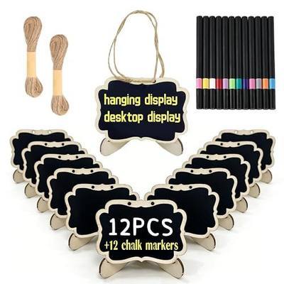 12 Pcs Reusable Mini Chalkboards Signs with Stands and Hanging String, Food Labels for Party Buffet, Small Double-Sided Blackboard for Weddings Birthday Table Numbers, Name/Price Tags, Place Cards