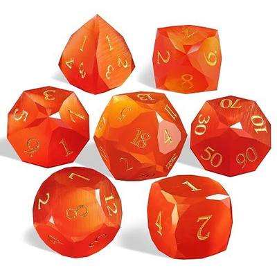 Orange Cat's Eye Dice Set, 7-Piece Handcrafted Polyhedral Dice with Gold Engraving, Ideal for D&D, RPG, MTG & Tabletop Games, Gift Box Included (Orange Cat's Eye)