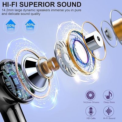 Wireless Earbuds, 48Hrs 2026 Bluetooth Headphones, Hi-Fi Stereo Deep Bass Ear Buds, ENC Noise Cancelling Mic, Clear Calls, IP-X7 Waterproof, USB Sport Earphones in Ear for Phones Laptop Pad, Black