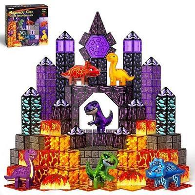 GobiDex 80PCS Dinosaur Toy Magnetic Tiles Building Blocks for Kids 3+ | Jurassic Dinosaur world adventure theme, STEM magnetic building play, birthday gifts for boys