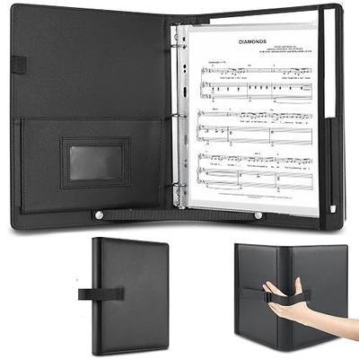 AiDor PU Leather Choir Music Folder, 3 Ring Black Binder with Adjustable Band,Sheet Music Folder Fit Letter Size, for Choral Performances at Concerts