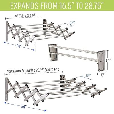 Smartsome Wall Mounted Clothes Drying Rack | Adjustable to Fit Your Space | 20 Linear Feet Drying Capacity | 8 Stainless Steel Rods | 60 lb Capacity | Fully Assembled | Compact Space-Saving Design