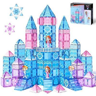 GobiDex 100PCS Magnetic Tiles Princess Castle with 4 Dolls & Stairs, Princess Magnetic Building Blocks for Kids Ages 3-5 4-8, Magnets Sensory Toddler Toys Birthday Gifts for 3+ Year Old Girls Boys