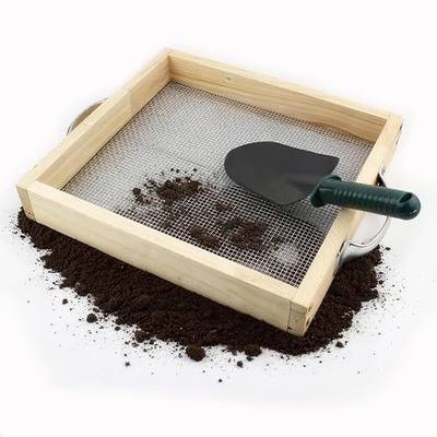 Soil Sifter for Gardening Dirt Sifter with 0.12 inch Metal Wire Mesh Sifting Screen Wood Rocks Sifter with Handle Screen Compost Sifter Garden Essentials(12.5x11.4 in)