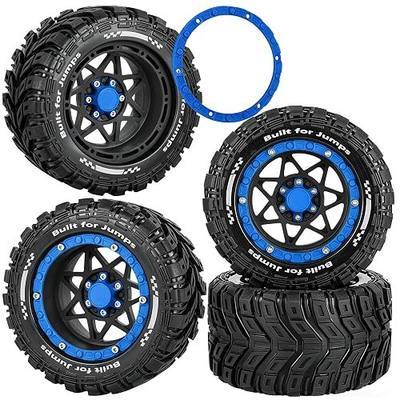 RC Truck Wheel and Tires for 1/16 Summit E-REVO Gorgon GROM MINI KRATON M-J-X H-B-X S-C-Y RC Car,Monster Truck Car Wheel Tires w/Plastic Wheels Rim,Soft Tire Highway Wheels,Black Navy Blue