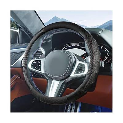 Car Steering Wheel Cover, Safety Comfortable Leather Vehicle Steering Wheel Wrap with Inner Ring, Auto Interior Protective Accessories, Universal for Sedan RV Truck (Black)