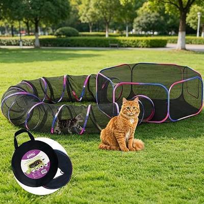 PAWISE Outdoor Cat Enclosure, 2-in-1 Portable Catio with Cat Tent and Tunnel, Pop Up Cat Playpen for Indoor Outdoor Cats and Small Animals, with Storage Bag