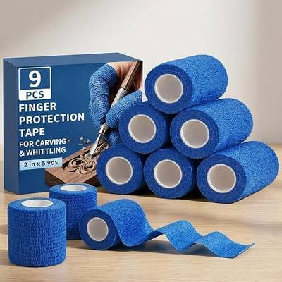 Cut Resistant Tape for Wood Carving & Whittling, Finger Protection 9 Rolls | Self-Adherent Hold, Anti-Slip Grip, Anti-Abrasion Barrier, Breathable Lightweight Feel, No Sticky Residue, Better Dexterity