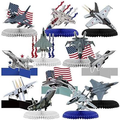 Containlol 12 Pcs Fighter Party Decorations Air Force Honeycomb Centerpieces Airplane Party Decor Patriotic Fighter Table Topper for 250th Anniversary Favor Birthday Supplies
