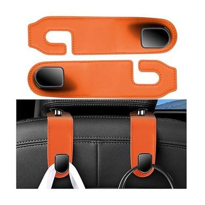 Car Seat Headrest Hook, 2PCS Vehicle Seat Back Hangers Organizer for Handbag Purse Coat, Automotive Interior Headrest Storage Hooks, Universal for SUV Automobile Truck (Orange)