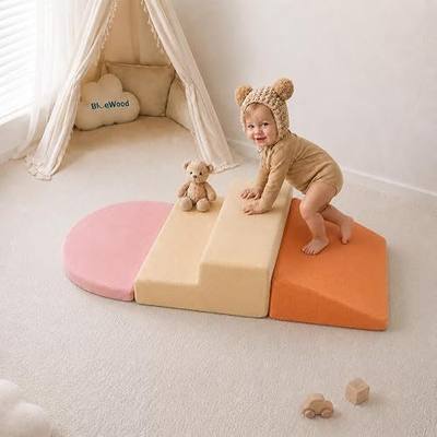 BlueWood Baby Foam Climbing Blocks, 3-Piece Soft Play Set for Crawling | Soft Climbing Blocks for Toddlers 1-3, Baby Climbing Blocks for Indoor Playground, Washable Toddler Climbing Toys (Orange)