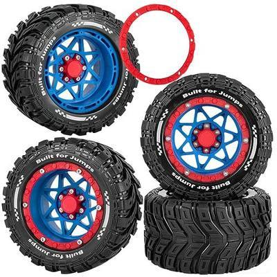 RC Truck Wheel and Tires for 1/16 SUMMIT E-REVO GORGON GROM MINI KRATON M-J-X H-B-X S-C-Y RC Car,Monster Truck Car Wheel Tires w/Plastic Wheels Rim,Soft Tire Highway Wheels (4PCS),Navy Blue Red