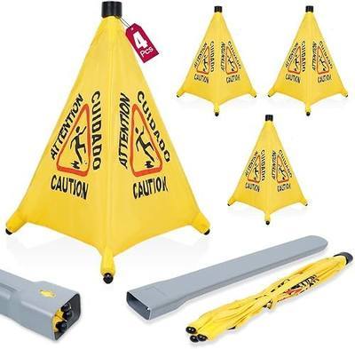 4 Pack 20 Inch Pop Up Wet Floor Signs, Wall Mounted Foldable Safety Signs | Slippery When Wet Warning Signs with Quick Pop-Up Design for Offices, Stores, Restrooms and Commercial Areas