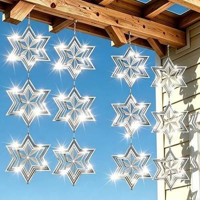 12PCS Stainless Steel Bird Deterrent Wind Spinners for Outside – Reflective Outdoor Bird Repellent Hanging Ornaments, Humane Pigeon Scarer for Yard Garden, Balcony, Patio, Roof & Window (12, Star)