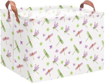 NTAOHAMPER Dragonfly Waterproof Storage Gift Basket | Waterproof, Multipurpose, Foldable, Leather Handle Baby shower,Storage Trunk