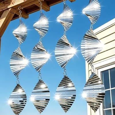 12PCS Stainless Steel Bird Deterrent Wind Spinners for Outside – Reflective Outdoor Bird Repellent Hanging Ornaments, Humane Pigeon Scarer for Yard Garden, Balcony, Patio, Roof & Window (12, Spiral)