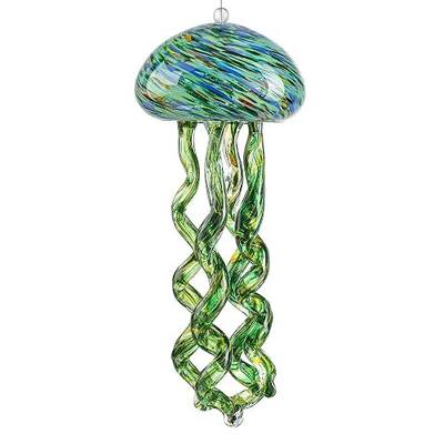 Sea Blown Glass Wind Chimes for Outside Jellyfish Ocean Wind Chimes 10 Inch | Ocean Beach Themed Crystal Wind Chime Gift Sea Glass Wind Chimes Hanging Decor for Patio, Window & Garden