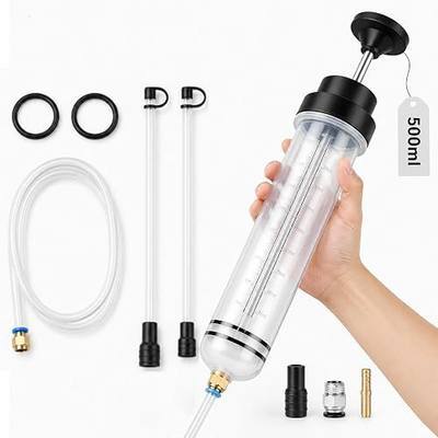 500cc Fluid Extractor & Fill Pump,Oil Extractor with 27'' Hose and 2PCS 12''Extension Tubes,Suction Pump for Lawn Mowers Cars,Hydraulic Fluid(Black)