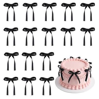 30PCS Black Ribbon Bows for Cakes Pre-Tied Bow Cake Toppers | Ready to Use Cake Bows for Birthday, Wedding, Baby Shower Bachelorette Party and Dessert Display Decorations