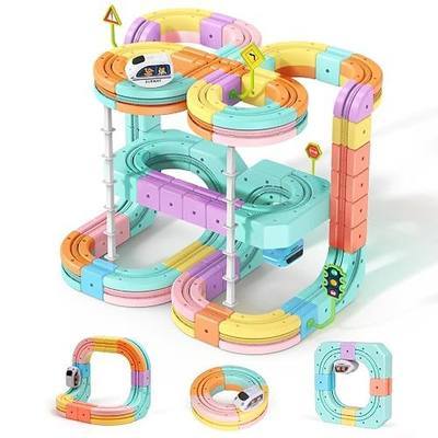 Hot Bee Electric Train Set for Kids, Gravity-Defying 3D Train Track Set with 134PCS Flexible Snap-On Tracks, USB Rechargeable Motorized Car, STEM Building Toy Birthday Gifts for Boys Girls 3 4 5 6 7 8