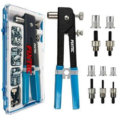 FIXTEC Rivet Nut Tool Kit, 86PCS Hand Rivet Nut Gun Set with 5 Metric Mandrels (M3, M4, M5, M6, M8) and 80 Rivet Nuts, 11" Nutsert Tool