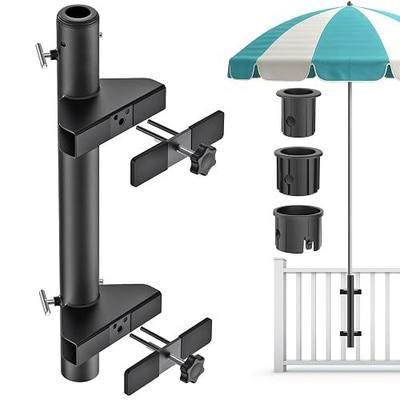 KingDolly No Drill Deck Umbrella Mount Bracket, Patio Umbrella Holder Clamp | Space-Saving Design, Heavy Duty Deck Umbrella Holder, Fit 1"-1.9" Umbrella Poles, Adjustable Umbrella Holder for Deck Railing