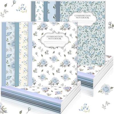 MotiMind 6 Pcs Blue Flower Composition Notebook College Ruled Bulk Back to School Wildflower Pretty Wide Ruled Composition Book 110 Page 7-1/2" x 9-3/4" Aesthetic Journal Gift for Teacher Class Office