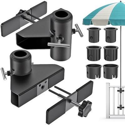 KingDolly No Drill Design Patio Umbrella Holder for Deck Railing, Space-Saving Umbrella Deck Mount Fit for 1''-1.9'' Poles, Umbrella Stand for Deck Railing, Deck Umbrella Clamp for Balcony Garden