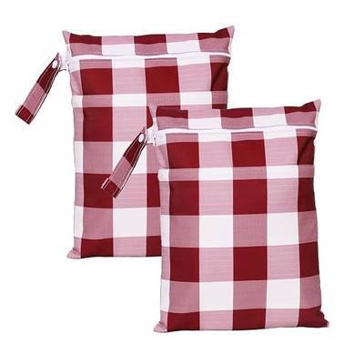 SquarePie 2 Pack Waterproof Wet Dry Bags for Swimsuit & Cloth Diapers - Double Zippered Reusable Wet Bag - Leak-Resistant Storage Pouch Bag, Travel Essential for Beach Pool Gym -Burgundy Red Checkered