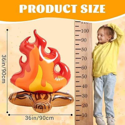 Sumind 1 Pcs 36 Inch Large Inflatable Campfire Props Fake Flame Camping Party Decoration Indoor Outdoor Overnight Camping Game Fire Props Artificial Bonfire Firewood Toys for Christmas Kids Boys