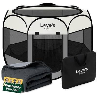 Love's cabin Dog Playpen with Washable Pee Pad, Puppy Pet Cat Playpen Small Dogs Tent Crate Indoor/Outdoor, Portable Pop Up Kennel with Carrying Case for Cats/Rabbits(Grey,Small with pad)