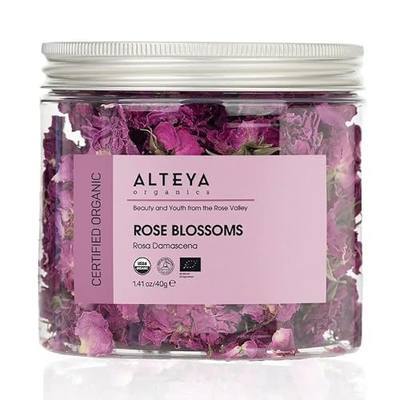 Alteya Organic Dry Rose Blossoms 40g - 100% USDA Certified Rosa Damascena | Rosa Damascena Rose Blossoms for Fragrant, Caffeine-Free Tea, Culinary Recipes, and DIY Beauty Creations 1.41 Oz/40g