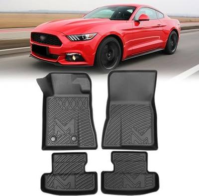 Floor Mats Custom for Ford Mustang 2015-2025, TPE Automotive All Weather Cover Protection Waterproof Black Floor Liner Front & Rear Row Full Set Car Mats, 4PCS