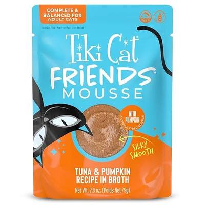 Tiki Cat Friends Mousse Tuna & Pumpkin, Grain Free & High Moisture, Wet Cat Food for Adult Cats, 2.8 oz. Pouch (12 Count)