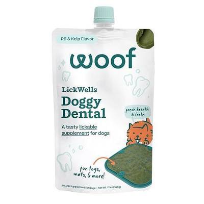 Woof LickWells Doggy Dental Dog Lick Mat Spread, 12 oz | Oral care formula, supports fresh breath, squeeze pouch, FlipMat & LickMat compatible