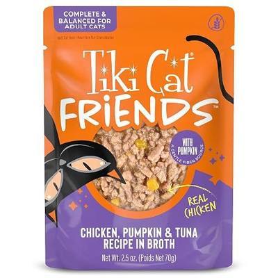 Tiki Cat Friends Chicken, Pumpkin, & Tuna, Grain Free & High Moisture, Wet Cat Food for Adult Cats, 2.5 oz. Pouch (12 Count)