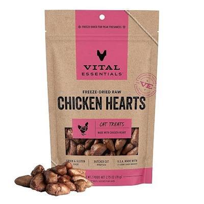 Vital Essentials Freeze Dried Raw Chicken Hearts Cat Treats, 2.75 oz Bag | Single Ingredient, Premium Quality Protein, Grain-Free, USA Made with U.S. & Globally Sourced Ingredients