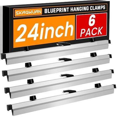 Blueprint Hanging Clamps 24 Inch, Pack of 6 Aluminum Adjustable Binding Strips with Wing Knob Nuts, Architectural Drawing Storage Organizer for Poster, Plans & Maps