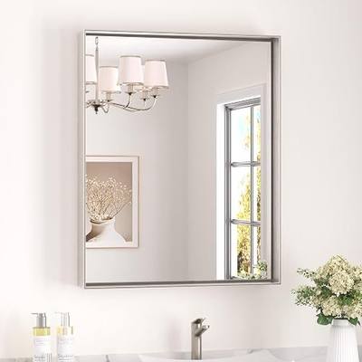 Keonjinn 24 x 30 in Brushed Nickel Bathroom Mirror, Rectangular Metal Framed Silver Mirror for Vanity, Square Corner, Aluminum Alloy, Rectangle Modern Mirror for Over Sink
