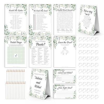 8-in-1 Bridal Shower Games Set for 50 Guests, Floral Theme | Includes 25 pencils, 50 metal rings, and 203 heavy-duty paper cards. Features 8 classic games for wedding shower parties.
