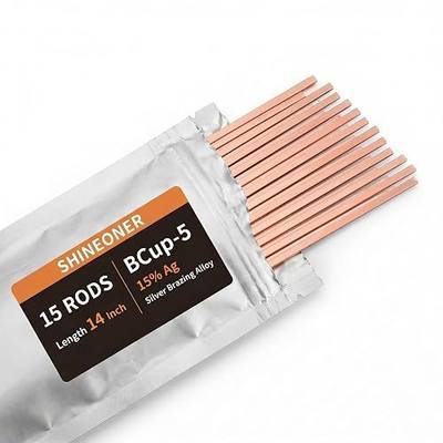 BCuP-5 15% Silver Brazing Rod, 15 PCS Flat 0.050" x 1/8" x 14", HVAC Copper Tube Repair for Air Conditioning, Refrigeration & Cold Storage, Flux Required for Brass