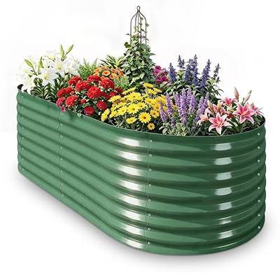 Galvanized Raised Garden Bed, 4x2x2ft Oval Metal Planter Box,Planter Raised beds,119 Gallons Rust-Resistant Deep Root Planter for Outdoor Vegetables, Flowers - Forest Green