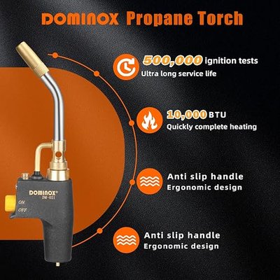 Propane Torch Head, High Intensity Trigger Start Gas Torch (DM-021) | Propane Torch for Propane and MAPP Gas Tank, MAPP Gas Torch for Ignition, Campfire, Brazing, Not Included Gas Tank